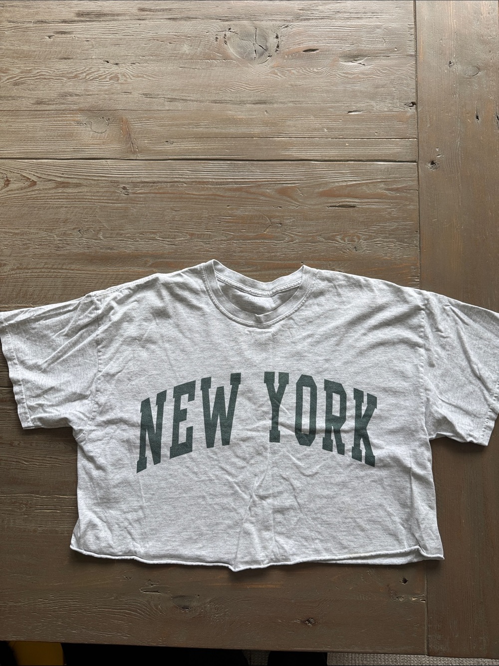 Brandy Melville White Crop Tee with Green "NEW YORK" Graphic